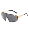Oversized metallic punk shield sunglasses with gold frames and grey lenses for women - Ready Stock / Standard (Incl. 13% VAT) Gold Frame & All Grey Lenses