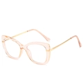 Monture de lunettes œil-de-chat rose pêche transparent avec branches fines en métal doré - Thé Transparent