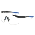 Sport cycling sunglasses with black matte frame, clear lens, and blue anti-slip temple pads - Black Frame Clear Lenses