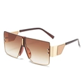 Oversize square sunglasses with brown gradient lenses and silver rivet decorations - Gold Frame Gradient Tea Lens