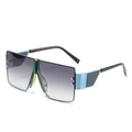 Oversized blue square sunglasses with gradient lenses and green bridge detail - Blue Frame Gradient Grey Lens
