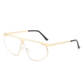 Fashion oversized gold metal sunglasses with flat top and black temple tips in 45-degree view - Gold Frame Clear Lens