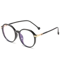 Classic black TR90 alloy round glasses with elegant gold metal temple accents - Black Gold Frame