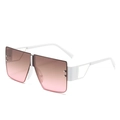 Oversized white square frame sunglasses with gradient pink lenses and metal rivet accents - White Frame Tea Pink Lens