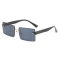 Fashion square rimless sunglasses with dark grey lenses and gold metal accents for women - Black Frame / Black Lens