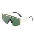 Oversized square fashion sunglasses with dark green lenses and hollow gold metal temples - Gold Frame Dark Green Lenses