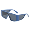 Occhiali da sole oversize blu Klein avvolgenti con lenti grigie e vetri laterali - Montatura Blu Lenti Grigie