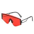 Square oversized shield sunglasses with red tinted lenses and black plastic frame - Black Frame Wine Red Lens