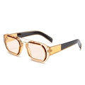 Amber square sunglasses with a gold double bridge and black mixed-color temple design - Black Tea Frame Champagne Lens