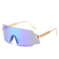 Oversized rimless cycling sunglasses with blue-purple gradient lenses and gold metal arms - Ready Stock / Standard Gold Frame with Blue Lens