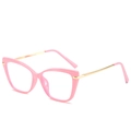 Monture œil de chat rose en TR90 avec branches dorées et verres anti-lumière bleue - Rose