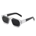 Modern double bridge square sunglasses with transparent frames and black lenses - Grey Black Frame Grey Lens