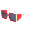 Square oversized sunglasses with bright red frames and slender gold metal temples - Red Frame Grey Lens