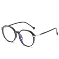 Stylish black TR90 round frame blue light blocking glasses with silver metal accents - Black and Silver