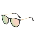 Polarized retro sunglasses with matte black frames and vibrant green-pink gradient lenses - Black Frame Pink Mirror