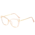 Lunettes œil-de-chat avec monture TR90 rose clair transparent et branches fines en métal doré - Standard monture thé / Style Chaud