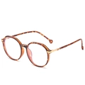 Retro round tortoise shell TR90 alloy glasses frame with elegant golden metal temples - Leopard Frame