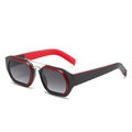 Fashionable hexagonal sunglasses in black and red contrast with dual silver metal bridge - Red Black Frame Grey Lens