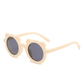 Creamy beige round bear-shaped sunglasses for kids with stylish dark grey lenses - Cream White Frame Gray Lens