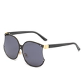 Übergroße Schmetterlings-Sonnenbrille mit grauen Gläsern und goldenem Metallbesatz - Goldrahmen Schwarzgrau