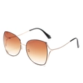 Chic rose gold polygonal sunglasses with gradient brown lenses and slim metal frames - Gold Frame Double Tea