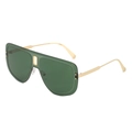 Oversized shield sunglasses with golden frame and dark green lenses in a 45-degree view - Gold Frame Dark Green Lenses