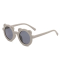 Cute beige bear-ear shaped kids sunglasses with dark grey lenses and flexible frame - Grey Frame Grey Lens