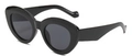 Klassische schwarze Vintage-Cat-Eye-Sonnenbrille mit breitem Rahmen und grauen Gläsern - Glänzend Schwarzer Rahmen Graue Gläser