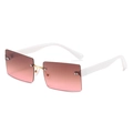 Square gradient pink sunglasses with white temples and gold metal accents for women - White Frame Tea Pink Lens