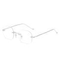 Retro rimless square silver metal glasses frame for women with transparent lenses - Silver Frame Clear Lens