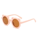 Pink round bear ear sunglasses for kids with amber lenses on a clean white background - Pink Frame Tea Lens