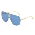 Flat top oversized sunglasses with blue lenses and gold metal temples in 45-degree view - Gold Frame Grey Blue Lens