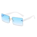 Square sunglasses with blue gradient lenses, gold metal bridge, and wide white temples - White Frame Blue Lens