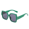 Bright green square frame sunglasses with sparkling crystal accents and dark gray lenses - One Size / Green Frame Gray Lens