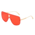 Oversized rimless sunglasses featuring translucent red lenses and gold metal frame - Gold Frame Wine Red Lens