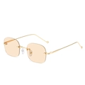 Frameless square sunglasses in champagne gold with decorative C-hinge metal temples - Gold Frame Light Tea Lens