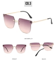 Rahmenlose quadratische Sonnenbrille mit lila-pfirsichfarbenem Verlauf und goldenen Metallbügeln - Goldrahmen Grau-Rosa Gläser