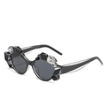 Schwarze geometrische Sonnenbrille mit 3D-Kristallrahmen und grauen Gläsern - Schwarzer Rahmen Graue Gläser
