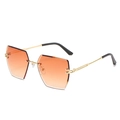 Fashion rimless sunglasses with orange gradient lenses and gold metal frame - Gold Frame Gradient Tea Lens