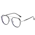 Retro polygonal TR90 and silver metal mixed glasses frame in black and silver - Black and Silver