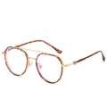 Retro hexagonal TR90 eyeglasses with tortoise frame and gold double bridge - Leopard Frame