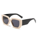 Retro square oversized sunglasses in cream beige frame and black temples for street style - Black/Cream/Grey