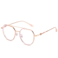 Rose gold TR90 hybrid metal square eyeglasses frame with pilot double bridge for women - Tea Pink