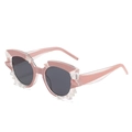 Pink two-tone geometric cat eye sunglasses with grey lenses and angular frame - Pink Frame Grey Lens