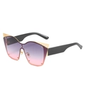 Oversized cat-eye sunglasses with purple-pink gradient lenses and gold lace metal trim - Black Frame Grey Pink Lens