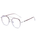 Stylish square TR90 metal mixed eyeglasses frame in silver and transparent purple - Purple White