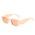 Retro rectangle thick frame sunglasses in cream beige with light orange lenses - Beige White Frame Light Pink Lens