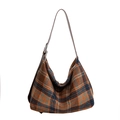 Borsa hobo classica con motivo scozzese marrone retrò e tracolla in pelle regolabile - Arancione