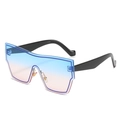 Oversized wrap-around sunglasses with blue-pink gradient lenses and glossy black frame - Black Legs Blue Pink Lens