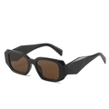 Square wide frame sunglasses in black finish with thick temples and brown lenses - Black Frame Tea Lens